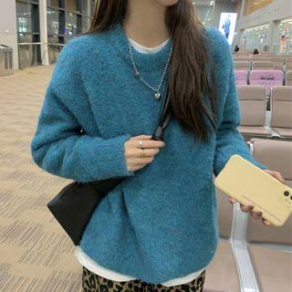 Crew-neck Sweater / Leopard Print Straight-fit Pants
