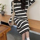 Striped Sweater Dress Dress - Black & White - One Size
