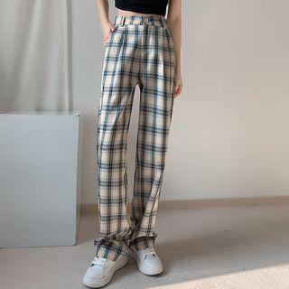 High Waist Plaid Straight Leg Pants (various Designs)