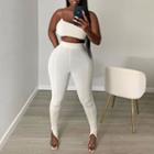 Set: One-shoulder Top + Elastic Waist Sweatpants