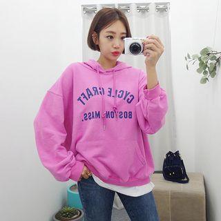 Plus Size Letter-printed Kangaroo-pocket Hoodie