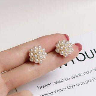 925 Sterling Silver Faux Pearl Stud Earring 1 Pair - S925 Silver - Gold & White - One Size