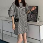 Striped Mini T-shirt Dress Stripe - Black & White - One Size