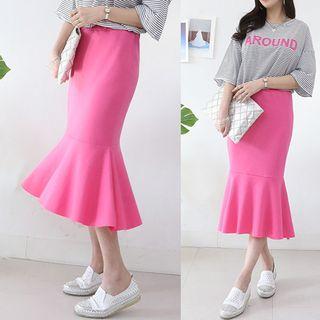 Striped Elbow-sleeve T-shirt & Ruffle Skirt Set