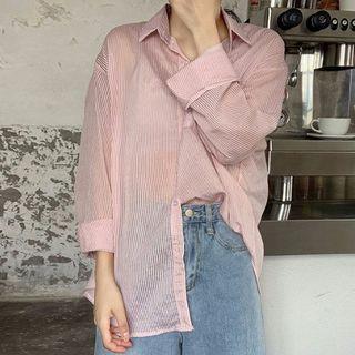 Long-sleeve Striped Sheer Shirt