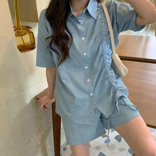 Set: Short-sleeve Drawstring Shirt + Shorts Set - Shirt & Shorts - Blue - One Size