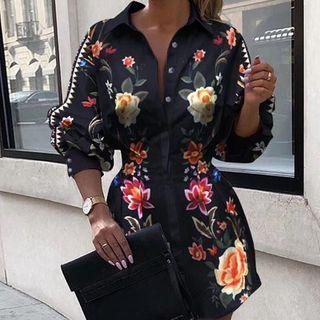 Puff-sleeve Flower Print Romper