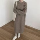 Rib Knit Midi Sweater Dress Brown - One Size