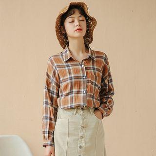 Plaid Long Shirt Khaki - One Size
