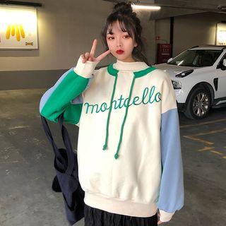 Color Block Lettering Drawstring Sweatshirt