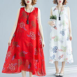 Floral Print Midi Chiffon Tank Dress