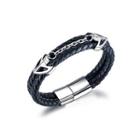 Fashion Personality Anchor Steel Titanium Leather Long Bracelet Silver - One Size