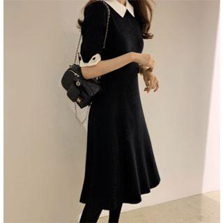 Contrast-trim A-line Knit Dress One Size