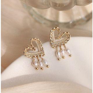S925 Silver Lace Heart Dangle Earring 1 Pair - One Size