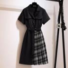 Short Sleeve Asymmetrical Plaid Panel Shirt Dress