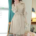 Tab-sleeve Pleated-panel Trench Coat Beige - One Size