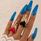 Set Of 2: Melting Heart Glaze Alloy Ring 17462 - Set Of 2 - Red & Black - One Size