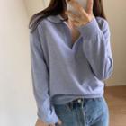 Plain Lapel Knitted Sweater