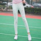 Paint Splatter Print Distressed Skinny Jeans