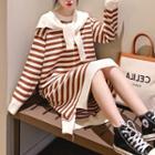Mock Two-piece Striped Long-sleeve Midi Knit Dress