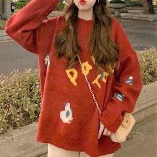 Lettering Cartoon Jacquard Sweater