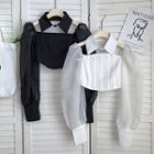 Lapel Mesh Off-shoulder Cropped Shirt