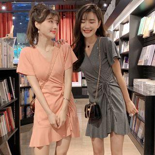 Short-sleeve Asymmetric Drawstring Mini T-shirt Dress