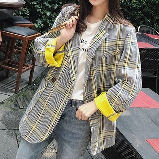 Color-block Plaid Blazer