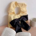 Ribbon Canvas Hand Bag Black Bow - Light Yellow - S