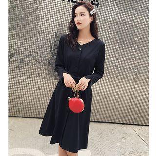 Long-sleeve Tie-waist A-line Shirtdress