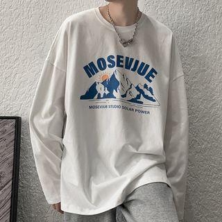 Lettering Mountain Print T-shirt