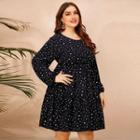 Long-sleeve Dotted Smock Dress