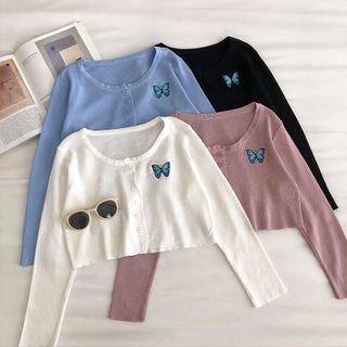 Set:embroidered Long-sleeve Cardigan + Knit Camisole Top