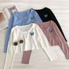 Set:embroidered Long-sleeve Cardigan + Knit Camisole Top