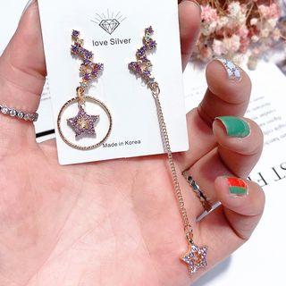 Non-matching Rhinestone Star Dangle Earring 1 Pair - As Shown In Figure - One Size