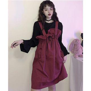 Crew-neck Long-sleeve T-shirt / Drawstring Suspender Dress