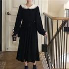 Peter-pan-collar Long-sleeve A-line Dress Black - One Size