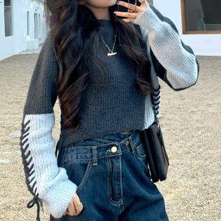 Lace Up Contrast Trim Sweater