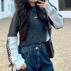 Lace Up Contrast Trim Sweater