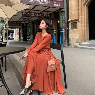 Chiffon Long-sleeve Top / Midi A-line Skirt