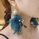 Feather Rhinestone Faux Pearl Fringed Earring