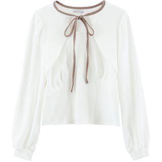 Contrast Trim Bow-neck Sweatshirt