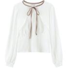 Contrast Trim Bow-neck Sweatshirt