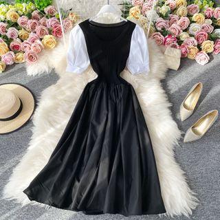 Round-neck Knitted Puff Short-sleeve Dress