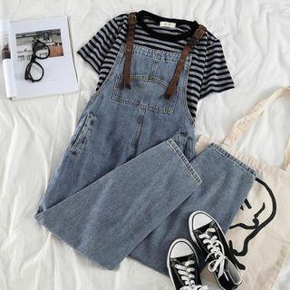 Cropped Straight-fit Denim Dungaree Pants