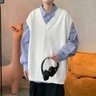 V-neck Plain Oversized Knit Vest