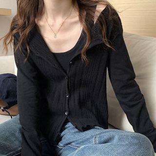Set: Plain Cardigan + Crop Tank Top