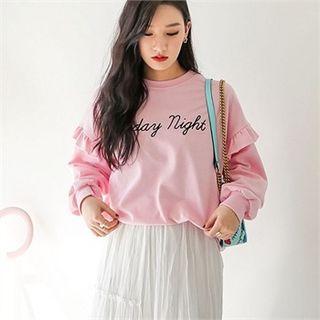 Raglan-sleeve Frilled Lettering Sweatshirt