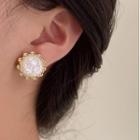 Round Stud Earring 1 Pair - Gold - One Size