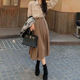 Shirt / Midi A-line Skirt / Set